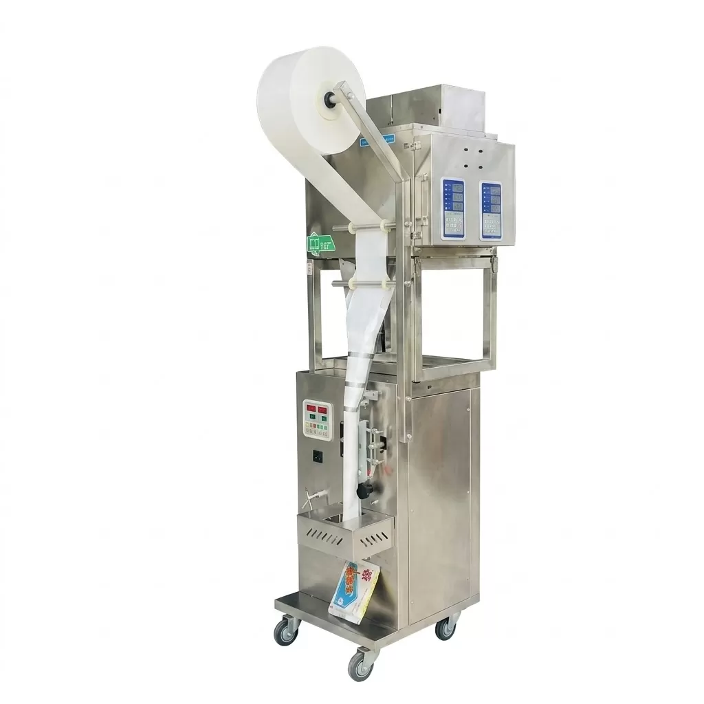 Máy đóng gói cân điện tử hỗn hợp 2 đầu cân 1-99gram ( hàn 3 biên theo yêu cầu) HADG-DD14-2