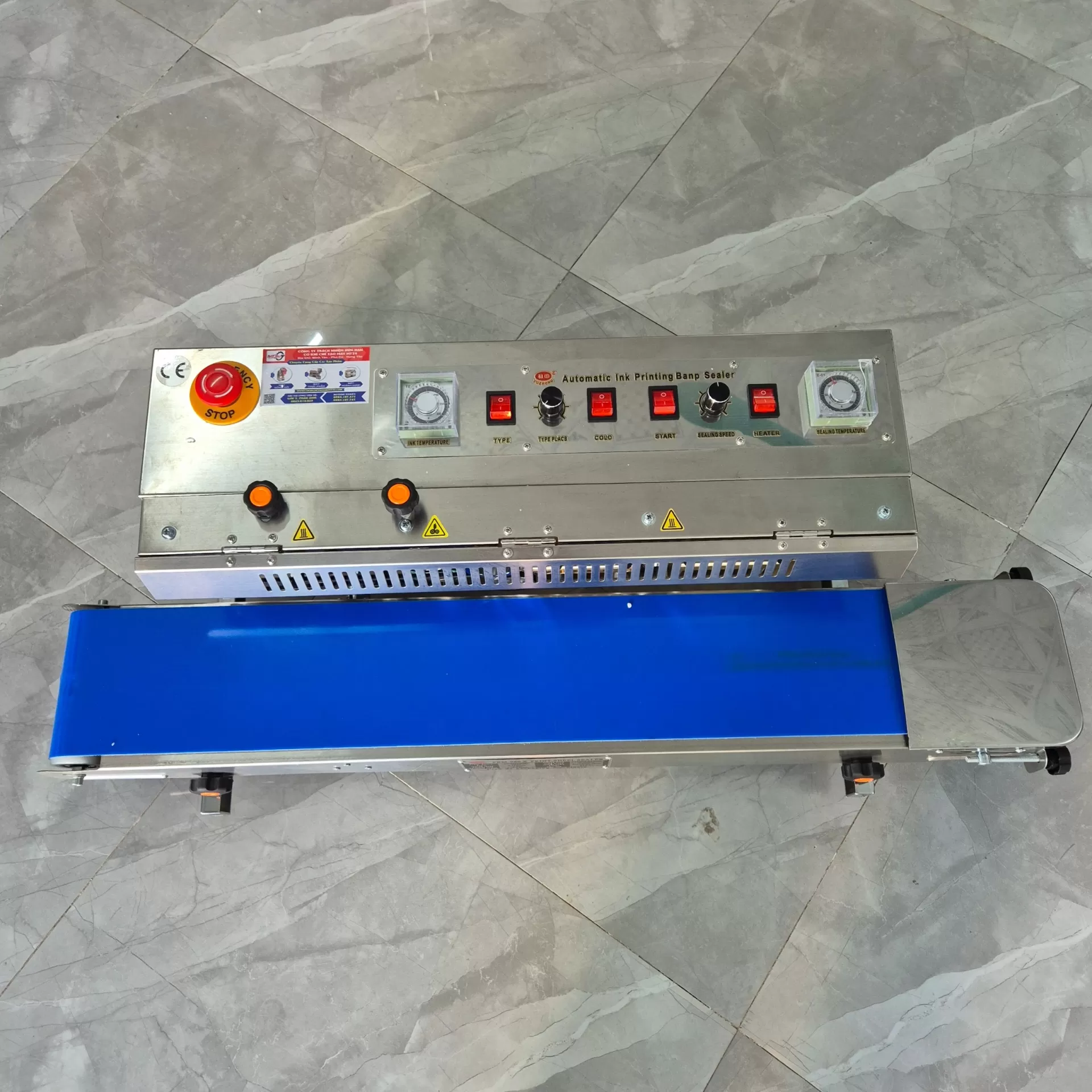 Máy hàn miệng túi liên tục SFR-980 có indate HADG-HLA10