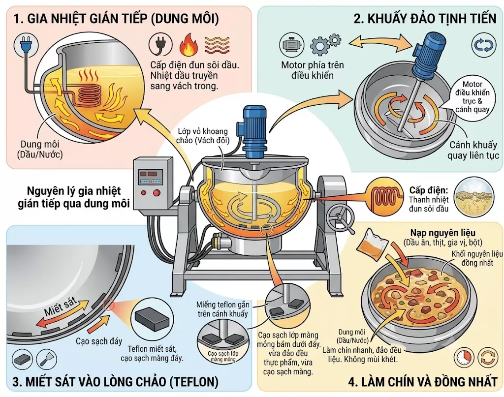 Máy Chiên, Nấu Công Nghiệp Có Cánh Khuấy TATP-A08 (100 lít-600 lít)