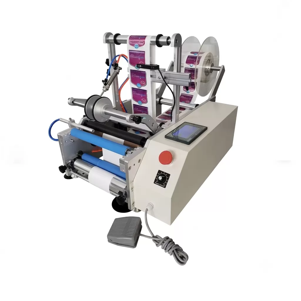 Máy dán nhãn chai tròn bán tự động có indate HADG-2T1