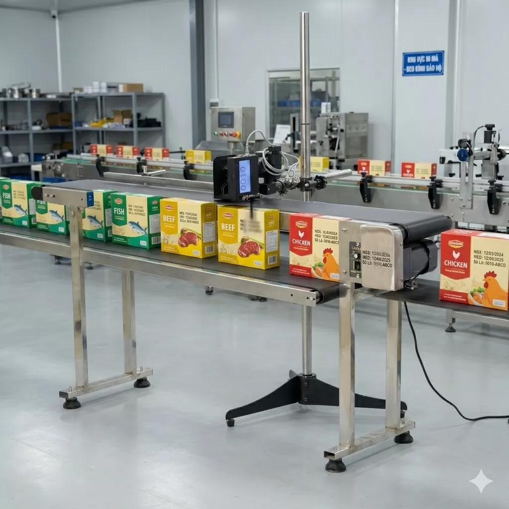 Máy in phun cầm tay 4 đầu tích hợp băng tải HADG-IN25